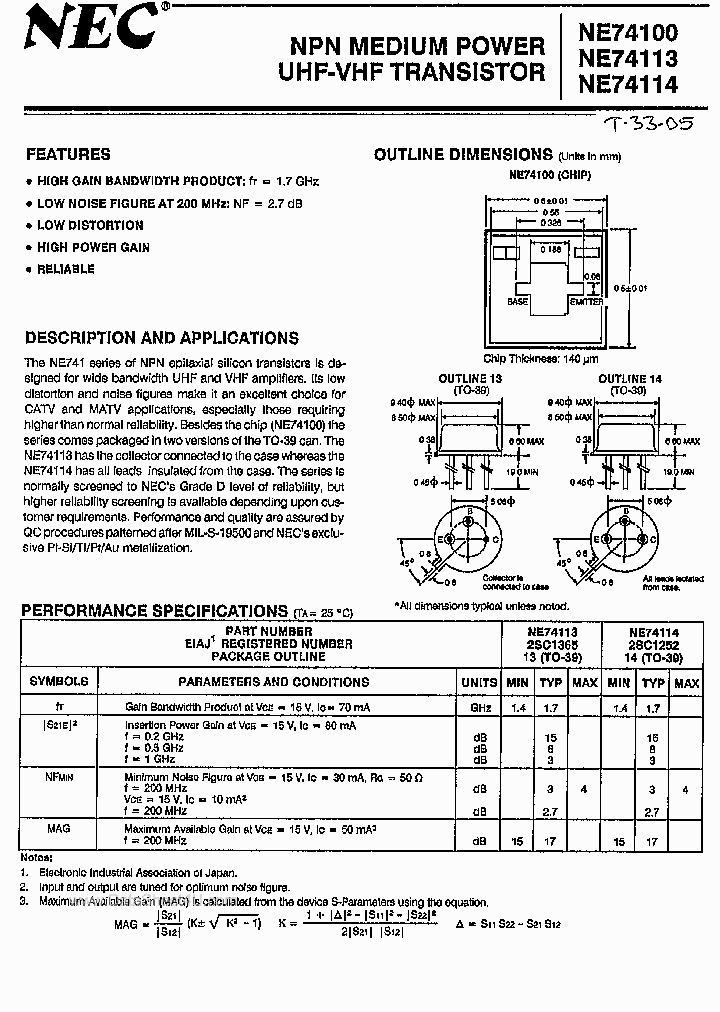 NE74100_4554389.PDF Datasheet