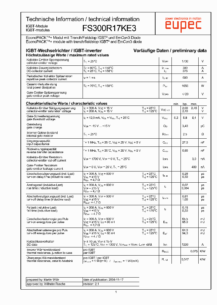 FS300R17KE3_4576736.PDF Datasheet