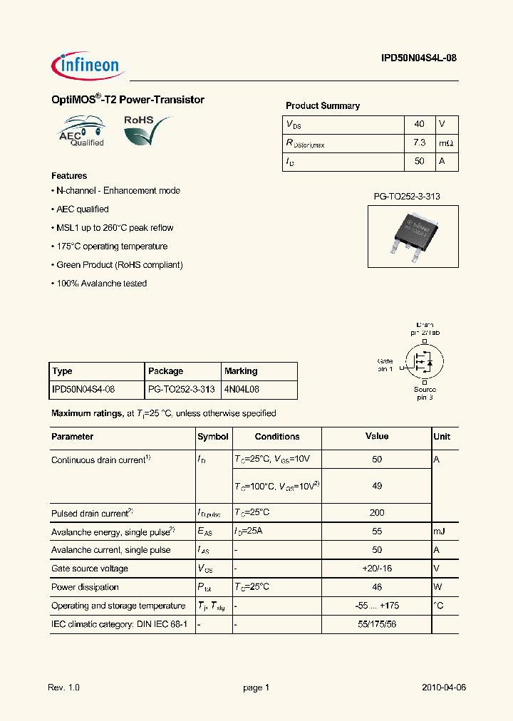 IPD50N04S4L-08_4590293.PDF Datasheet