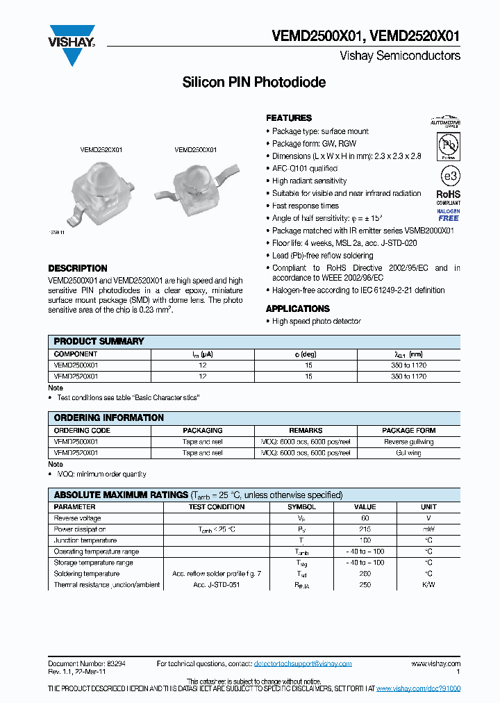 VEMD2520X01_4593246.PDF Datasheet