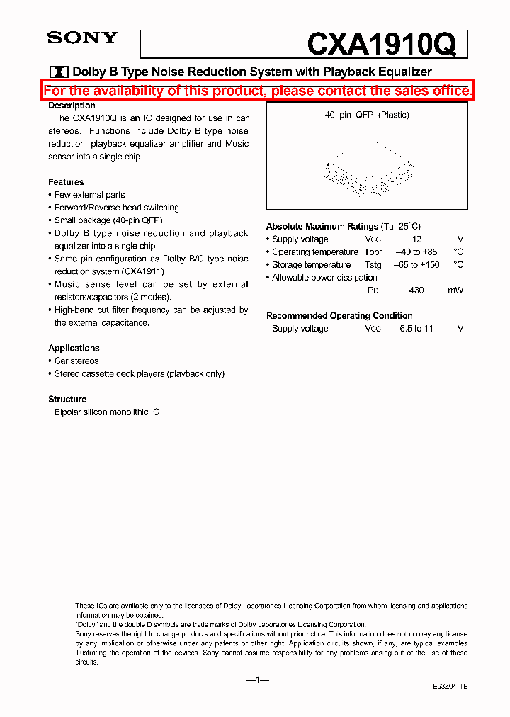 CXA1910Q_4595401.PDF Datasheet