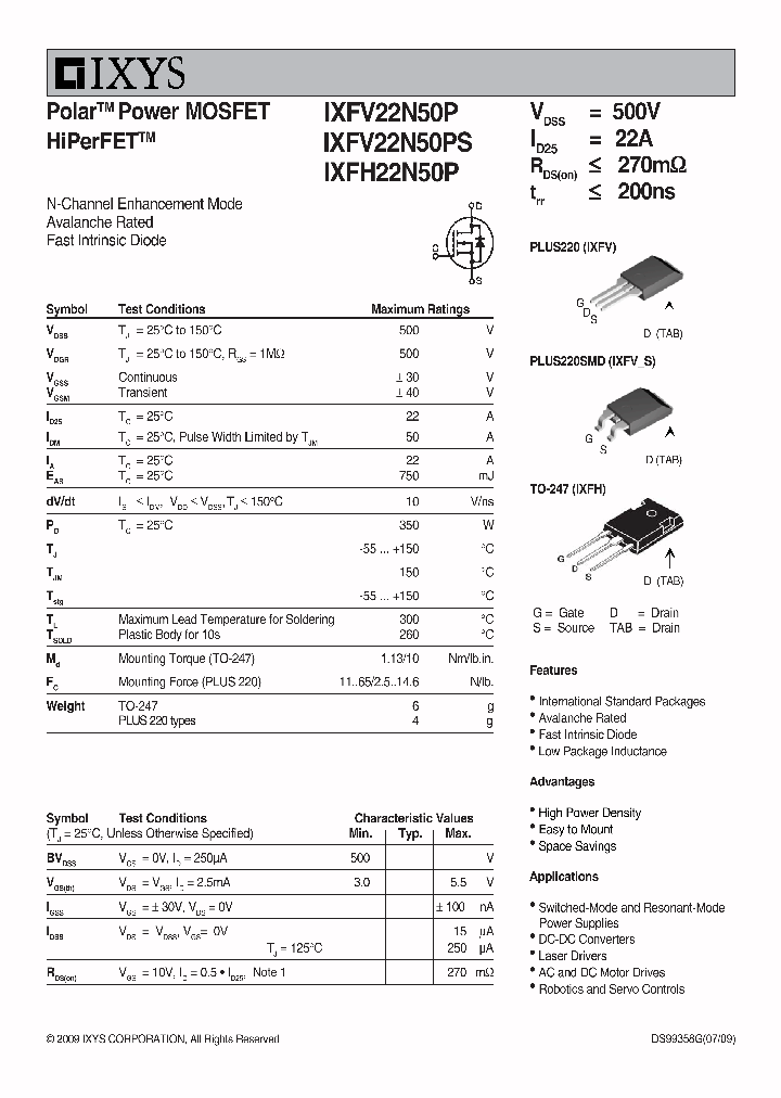 IXFH22N50P_4599713.PDF Datasheet