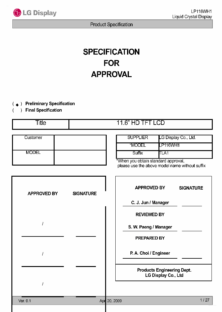 LP116WH1-TLA1_4600142.PDF Datasheet