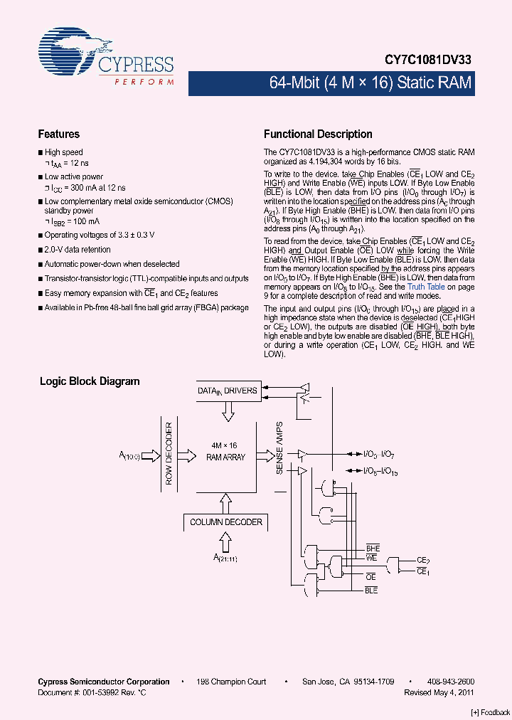 CY7C1081DV33-12BAXI_4616312.PDF Datasheet