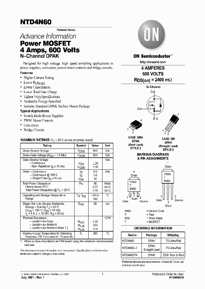 NTD4N60-D_4619157.PDF Datasheet