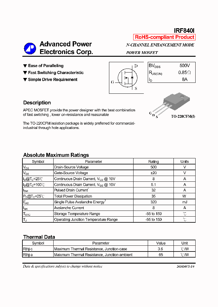 IRF840I_4625237.PDF Datasheet