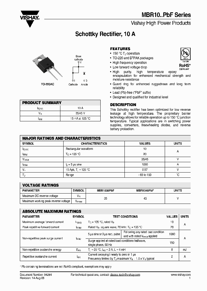 MBR1045PBF_4628035.PDF Datasheet