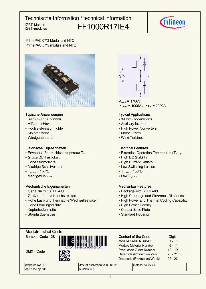 FF1000R17IE4_4650590.PDF Datasheet