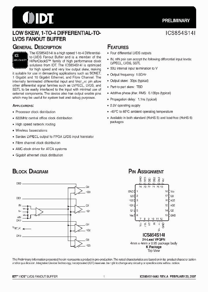 ICS854S14I_4653480.PDF Datasheet