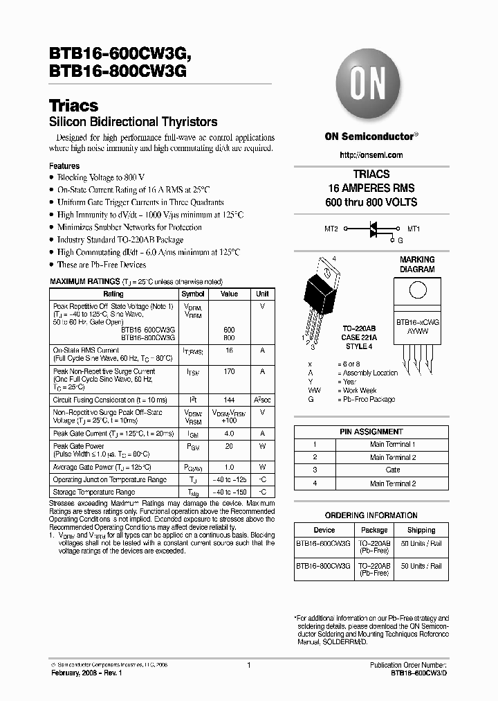 BTB16-600CW3G_4662819.PDF Datasheet