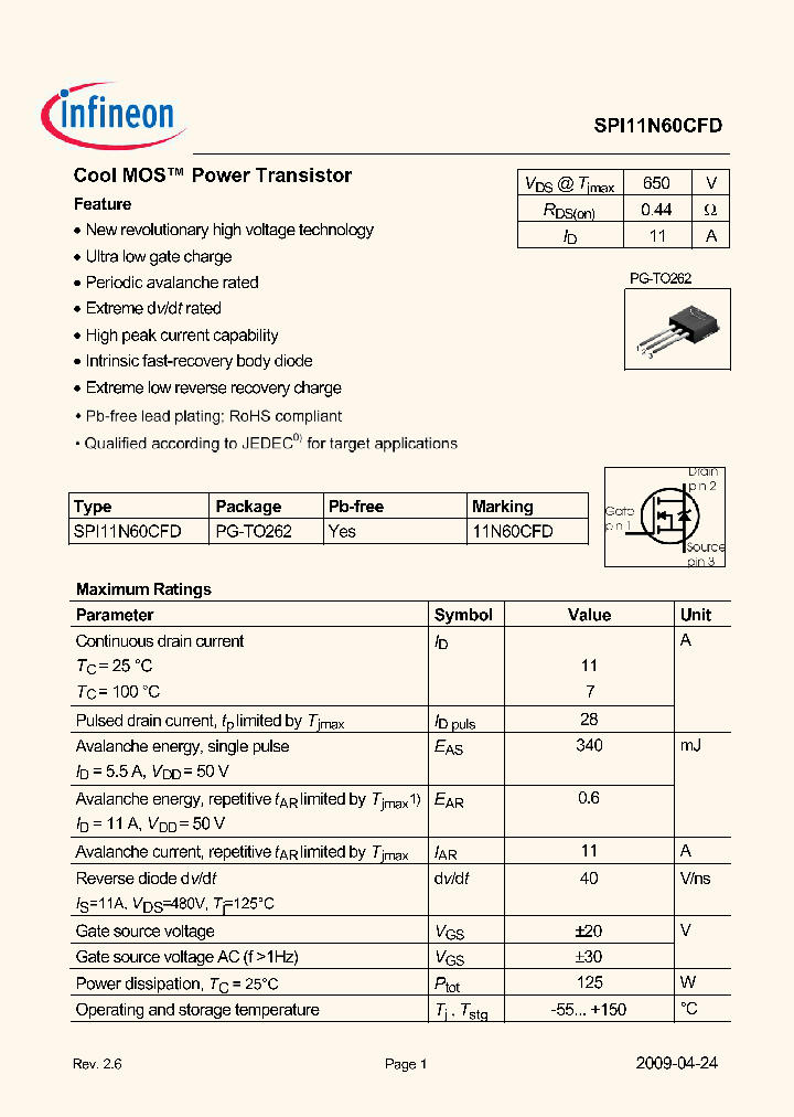 SPI11N60CFD_4669658.PDF Datasheet