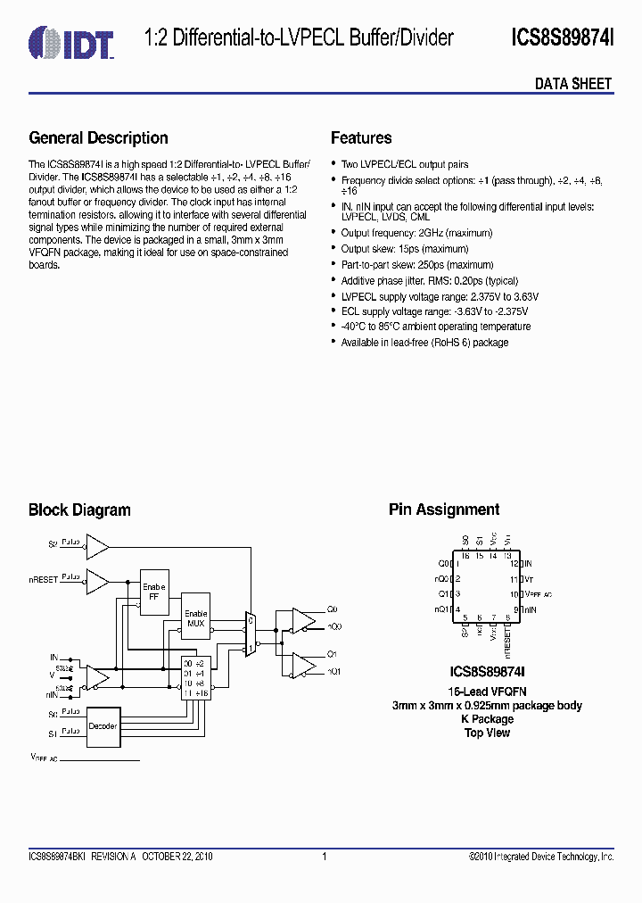 ICS8S89874I_4670547.PDF Datasheet