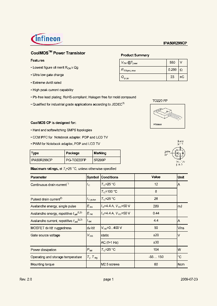 IPA50R299CP_4700178.PDF Datasheet