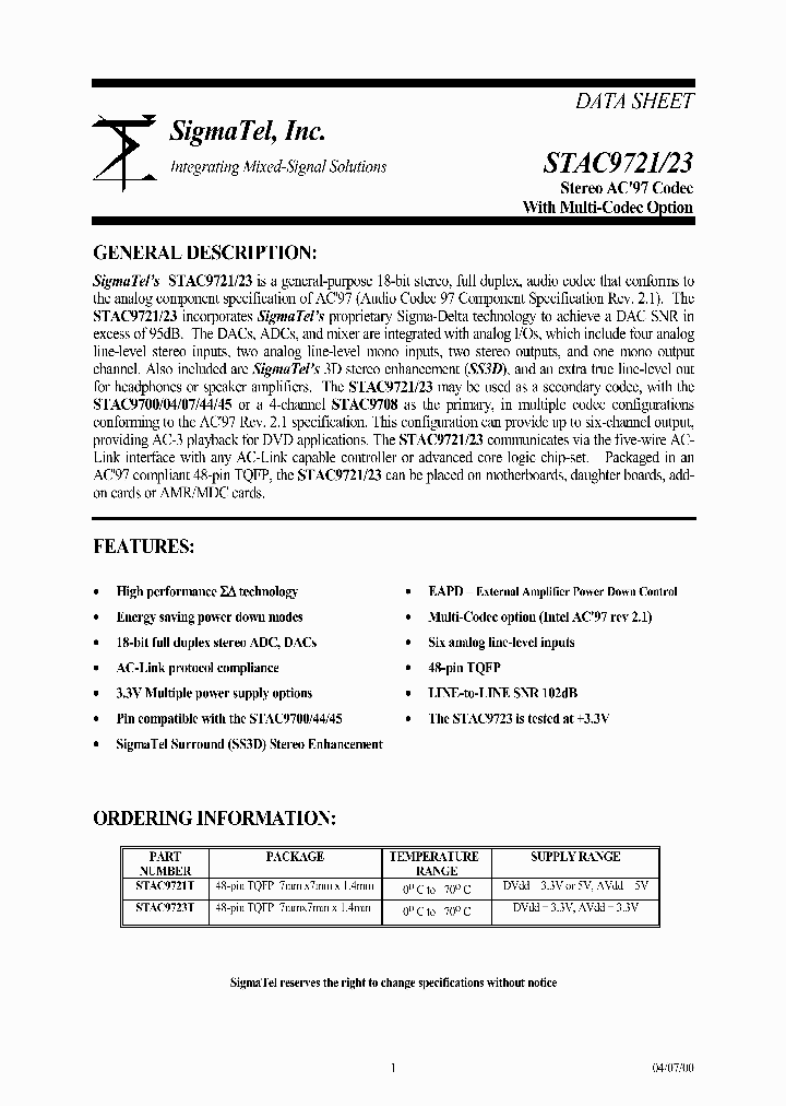 STAC9721T_4713032.PDF Datasheet