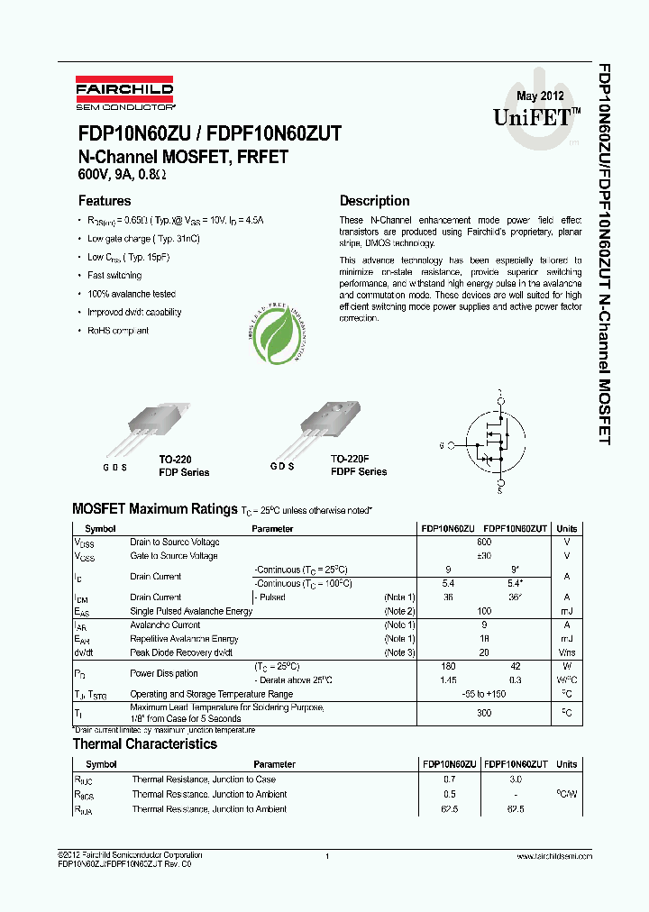 FDPF10N60ZUT12_4721588.PDF Datasheet