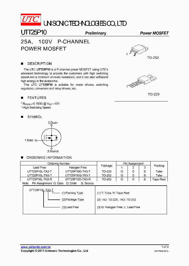 UTT25P10G-TA3-T_4727931.PDF Datasheet