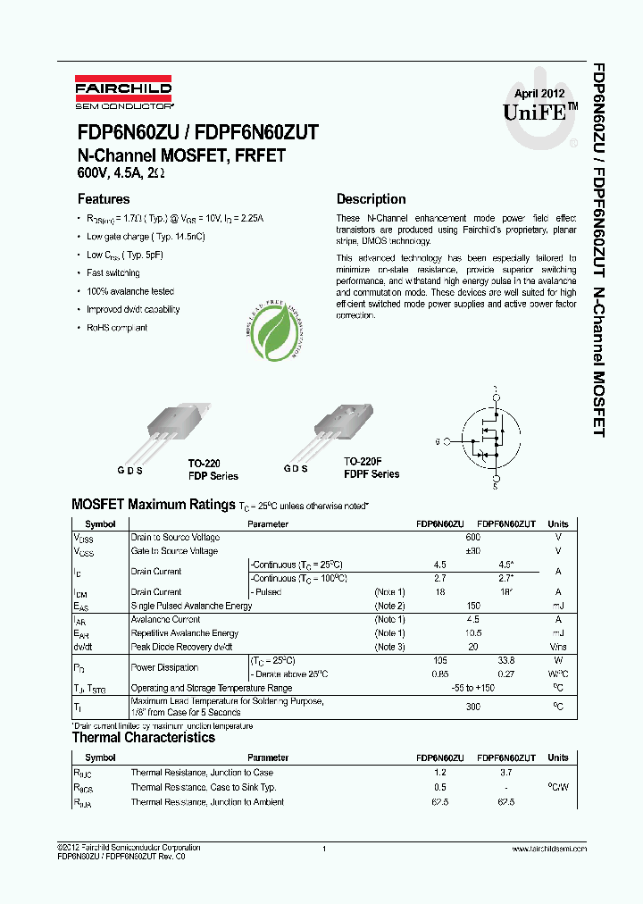 FDP6N60ZU12_4728600.PDF Datasheet