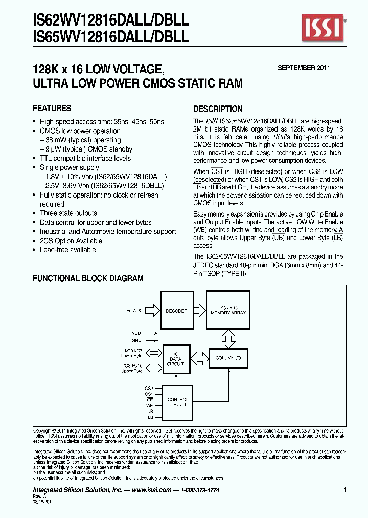 IS62WV12816DALLDBLL_4733379.PDF Datasheet
