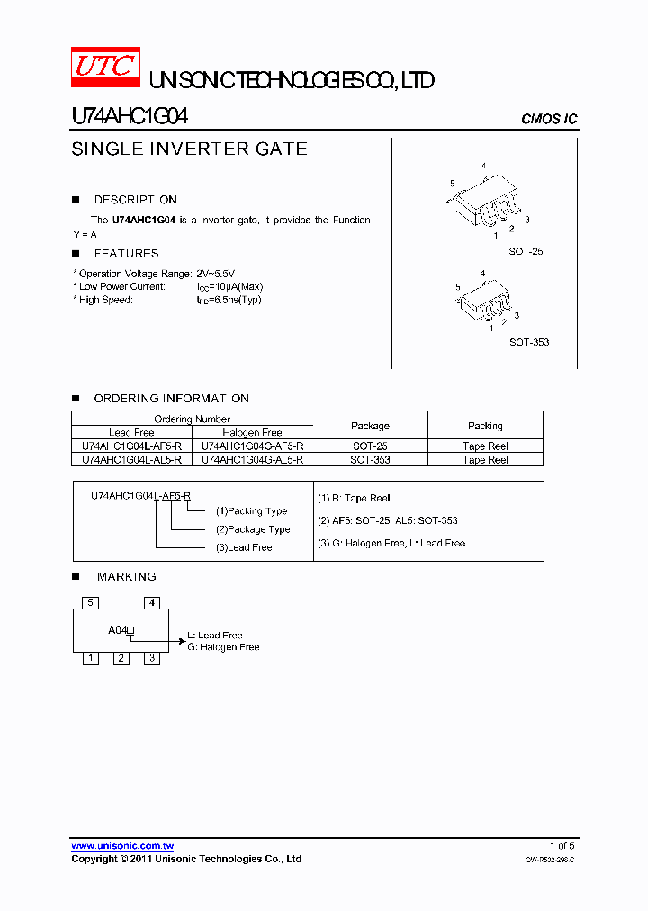 U74AHC1G04L-AL5-R_4752710.PDF Datasheet
