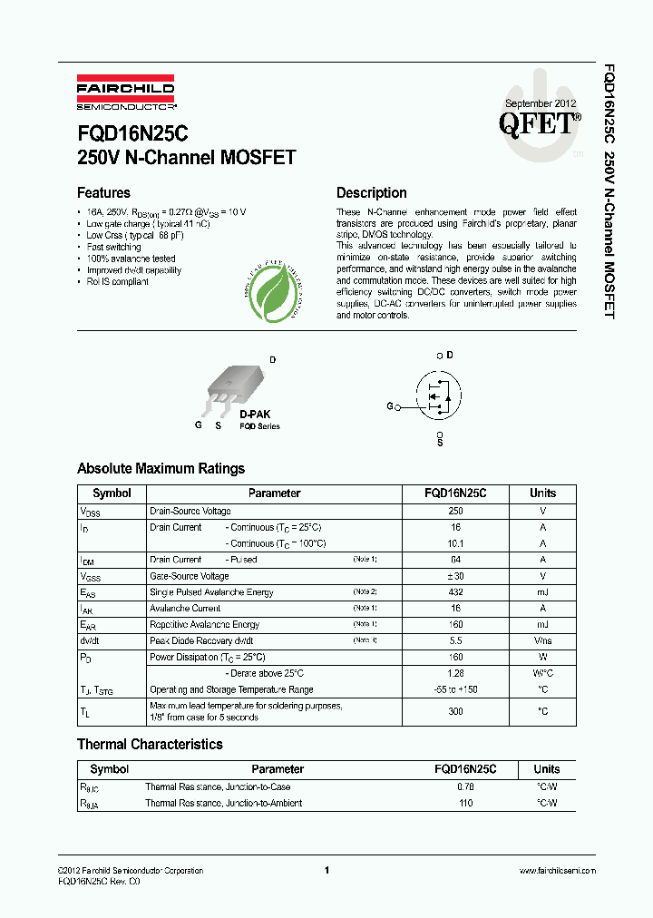 FQD16N25CTM12_4782632.PDF Datasheet