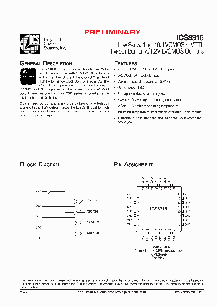 ICS8316_4799422.PDF Datasheet