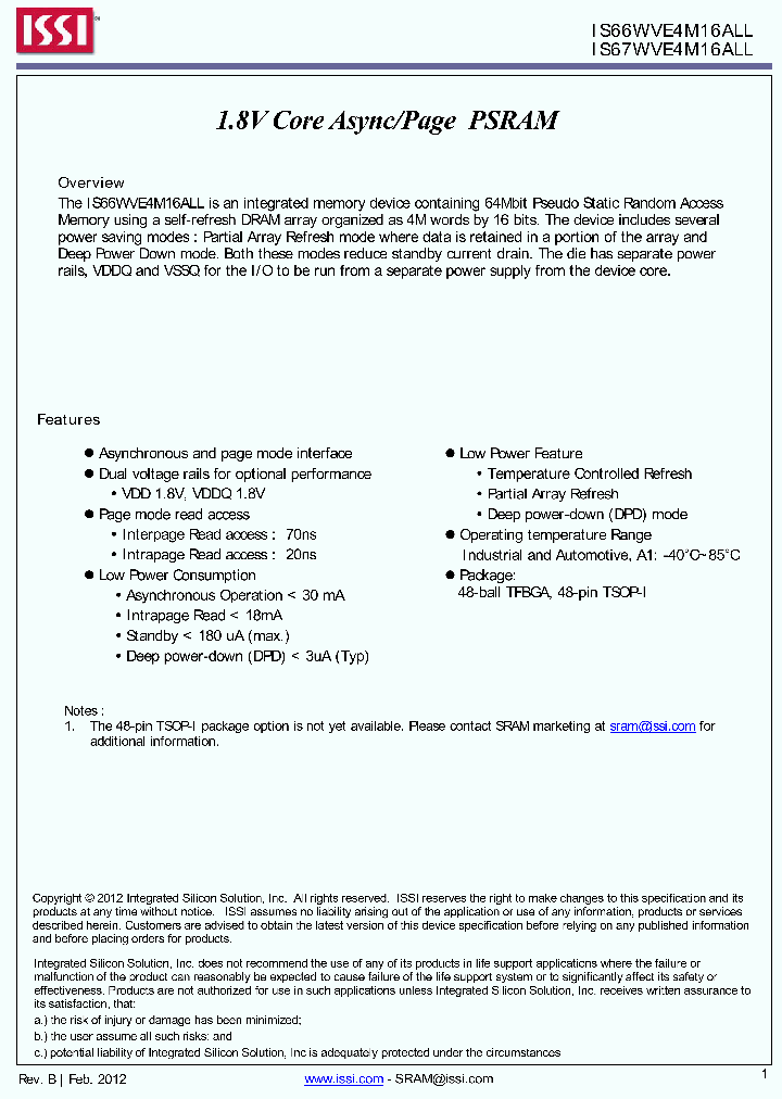 IS67WVE4M16ALL_4819591.PDF Datasheet