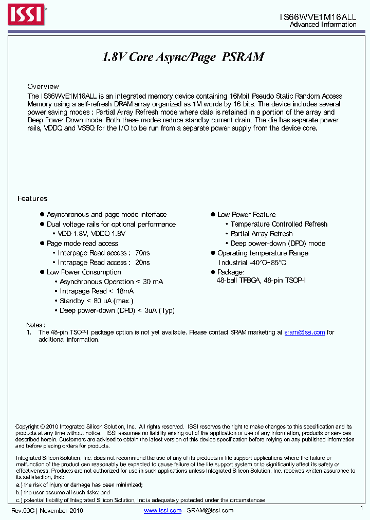 IS66WVE1M16ALL-70BLI_4836586.PDF Datasheet