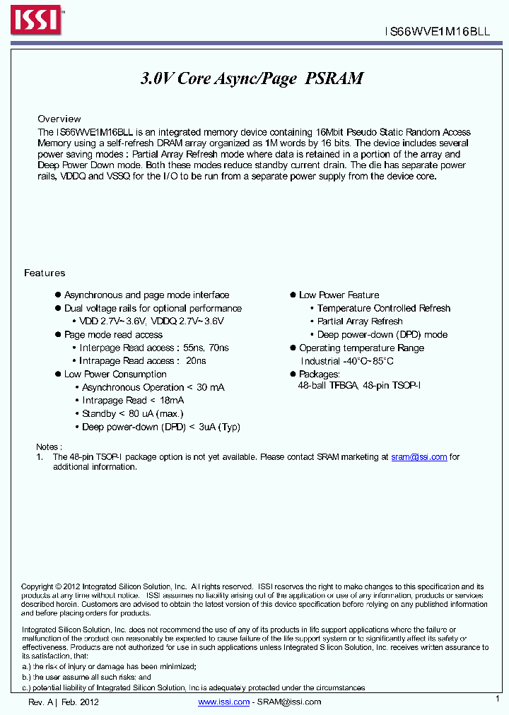 IS66WVE1M16BLL-55BLI_4836588.PDF Datasheet