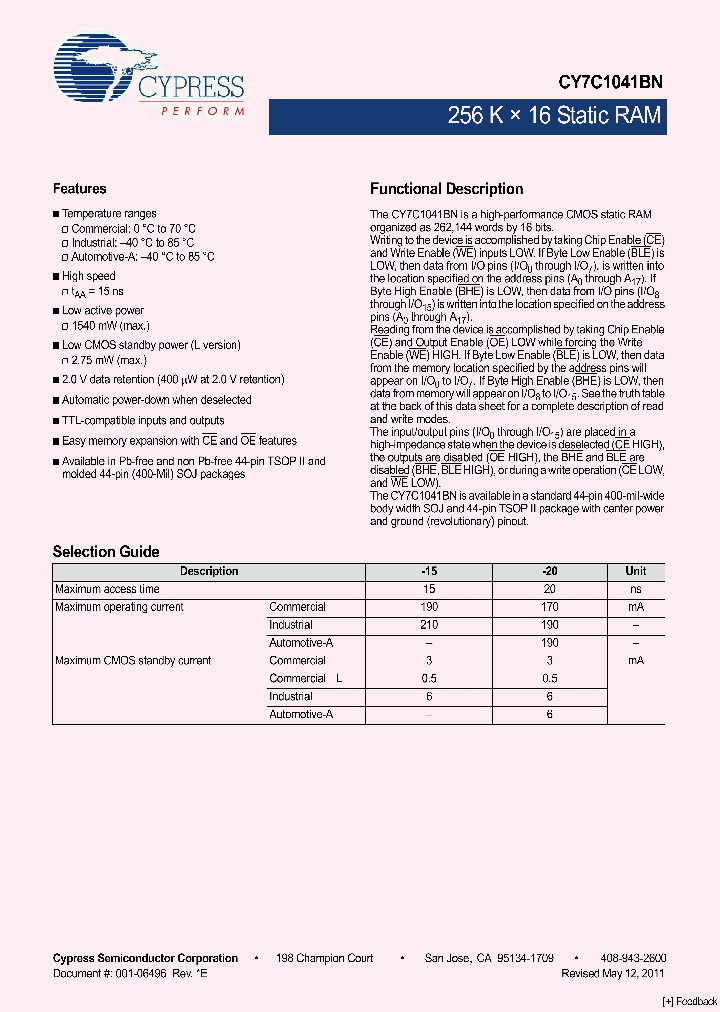 CY7C1041BNL-15ZXC_4845439.PDF Datasheet