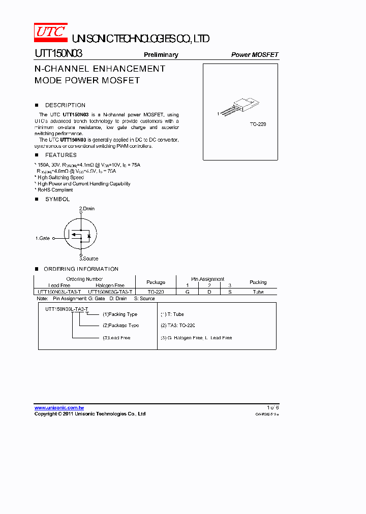 UTT150N03G-TA3-T_4848034.PDF Datasheet