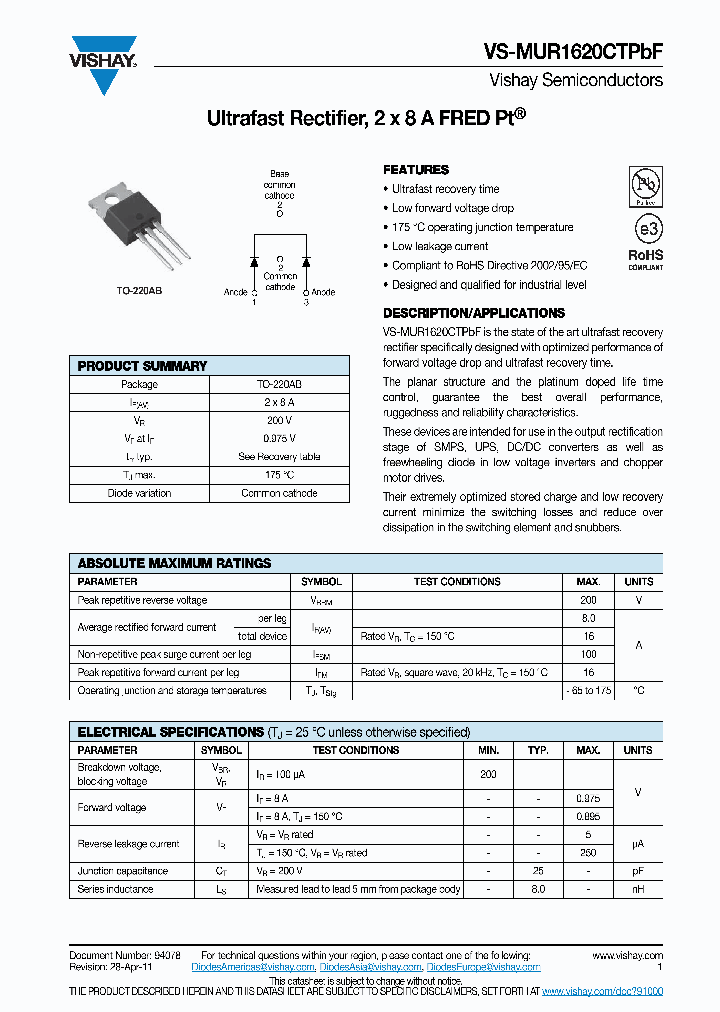 MUR1620CTPBF11_4871078.PDF Datasheet