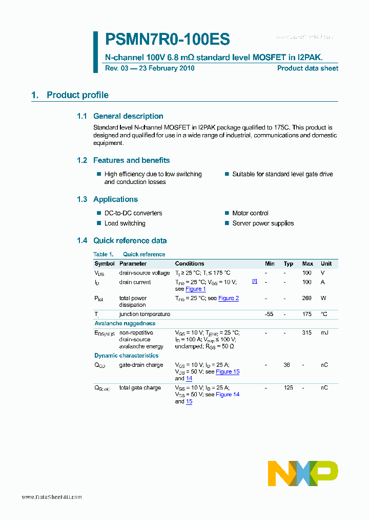 PSMN7R0-100ES_4887058.PDF Datasheet