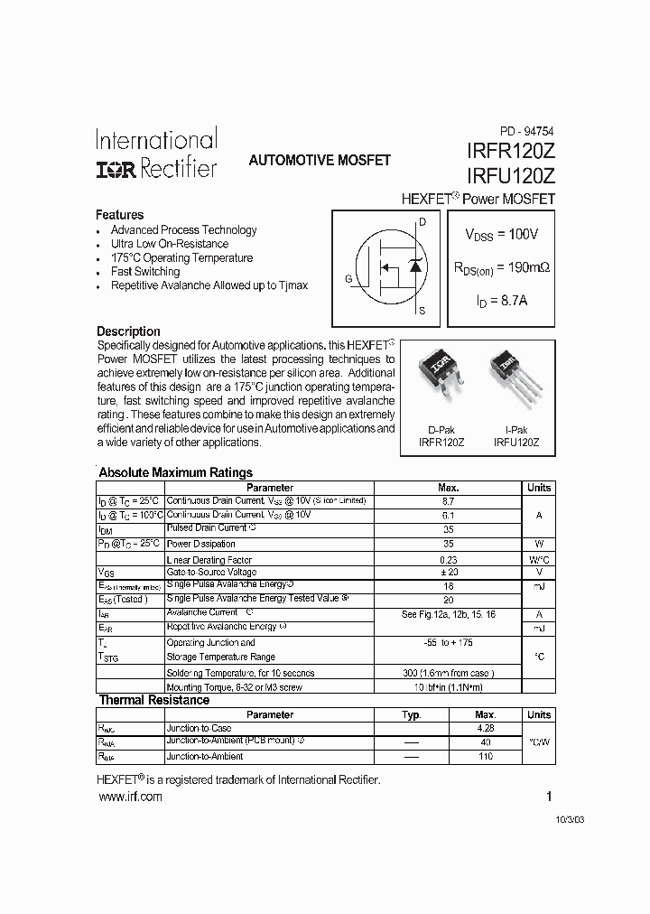 IRFU120Z_4902250.PDF Datasheet