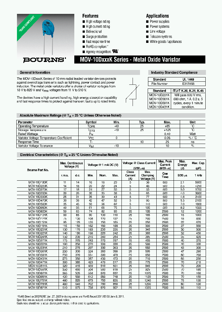 MOV-10D201K_4946943.PDF Datasheet