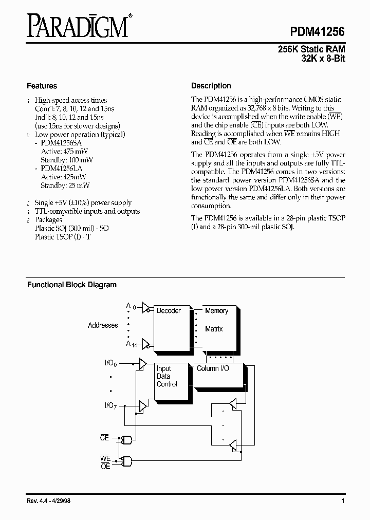 PDM41256LA12SOITR_4944184.PDF Datasheet
