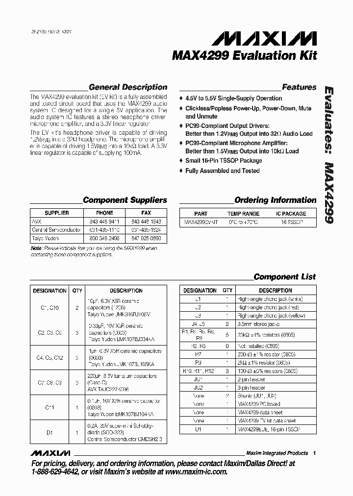 MAX4299EVKIT_4982229.PDF Datasheet