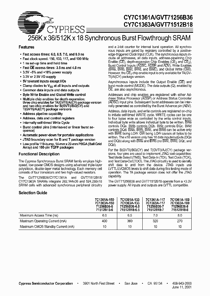 CY7C1363AWAF_4999621.PDF Datasheet