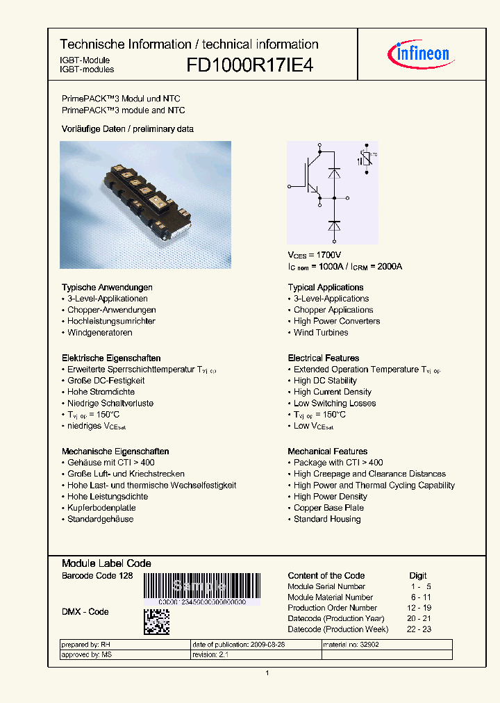FD1000R17IE4_5007037.PDF Datasheet