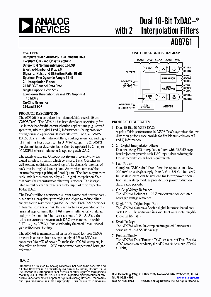 AD9761ARSRL_5007118.PDF Datasheet