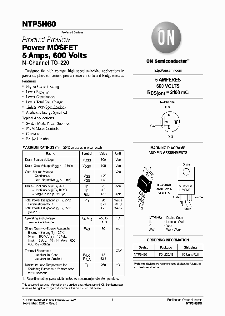 NTP5N60-D_5003077.PDF Datasheet