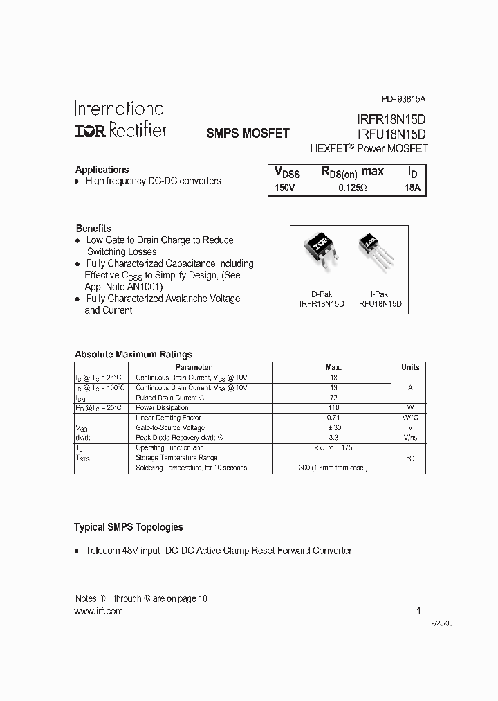 IRFR18N15DPBF_5030324.PDF Datasheet