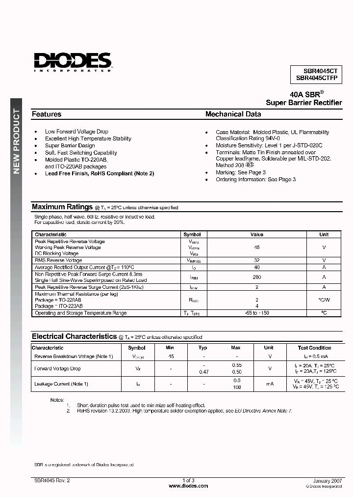 SBR4045CTFP_5034622.PDF Datasheet