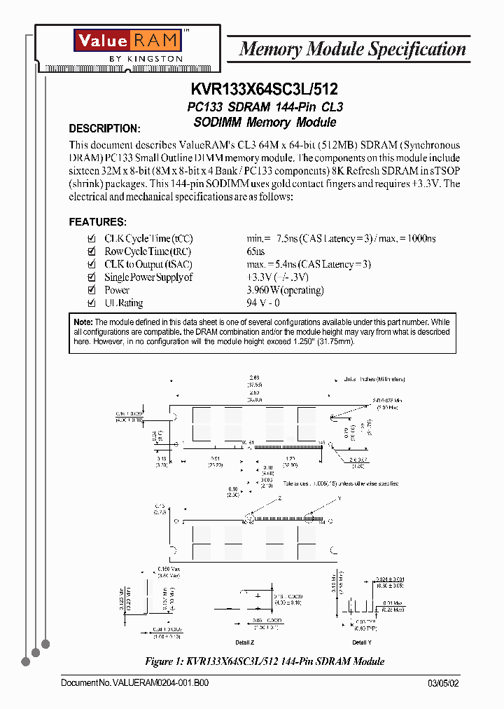 KVR133X64SC3L512_5053965.PDF Datasheet
