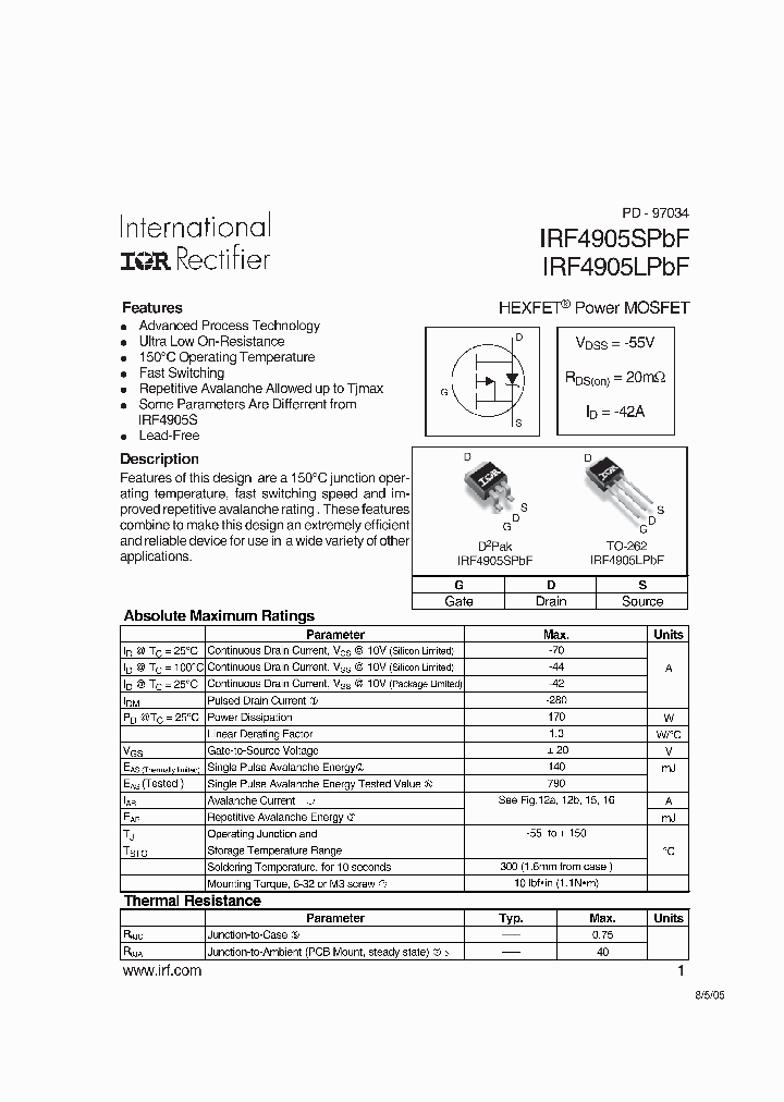 IRF4905LPBF_5054302.PDF Datasheet