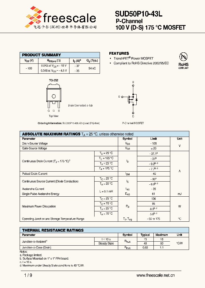SUD50P10-43L_5052838.PDF Datasheet