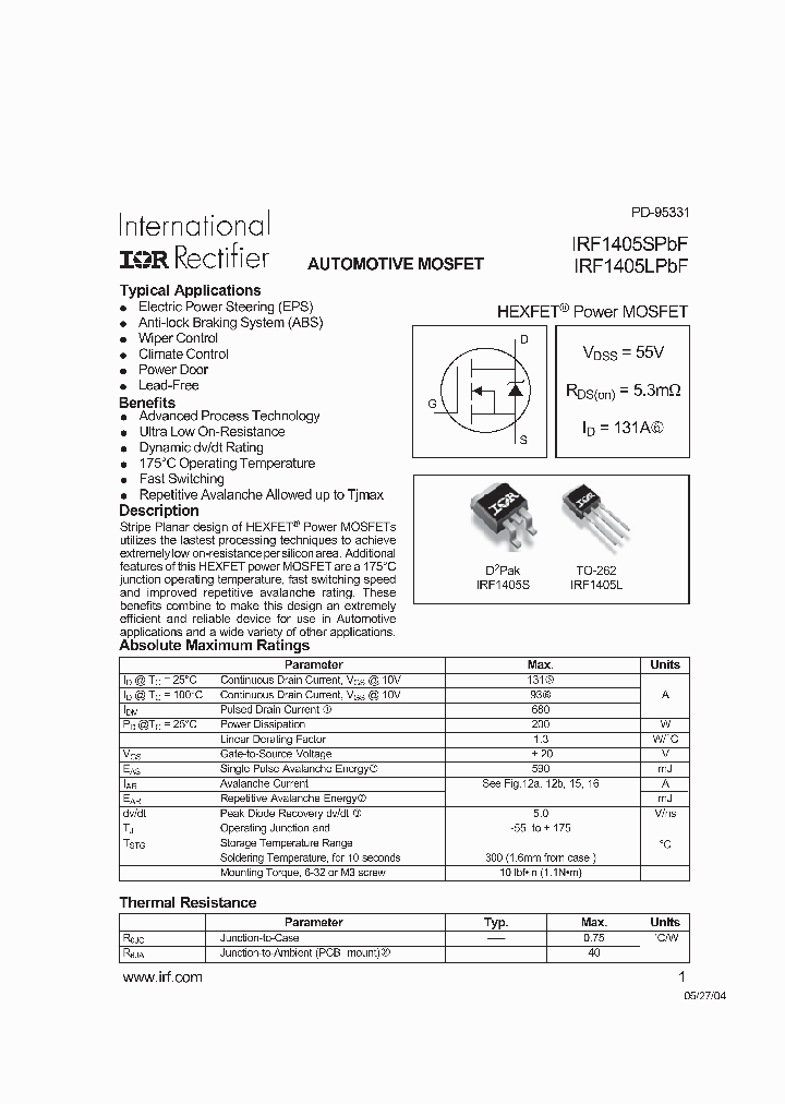 IRF1405LPBF_5054299.PDF Datasheet