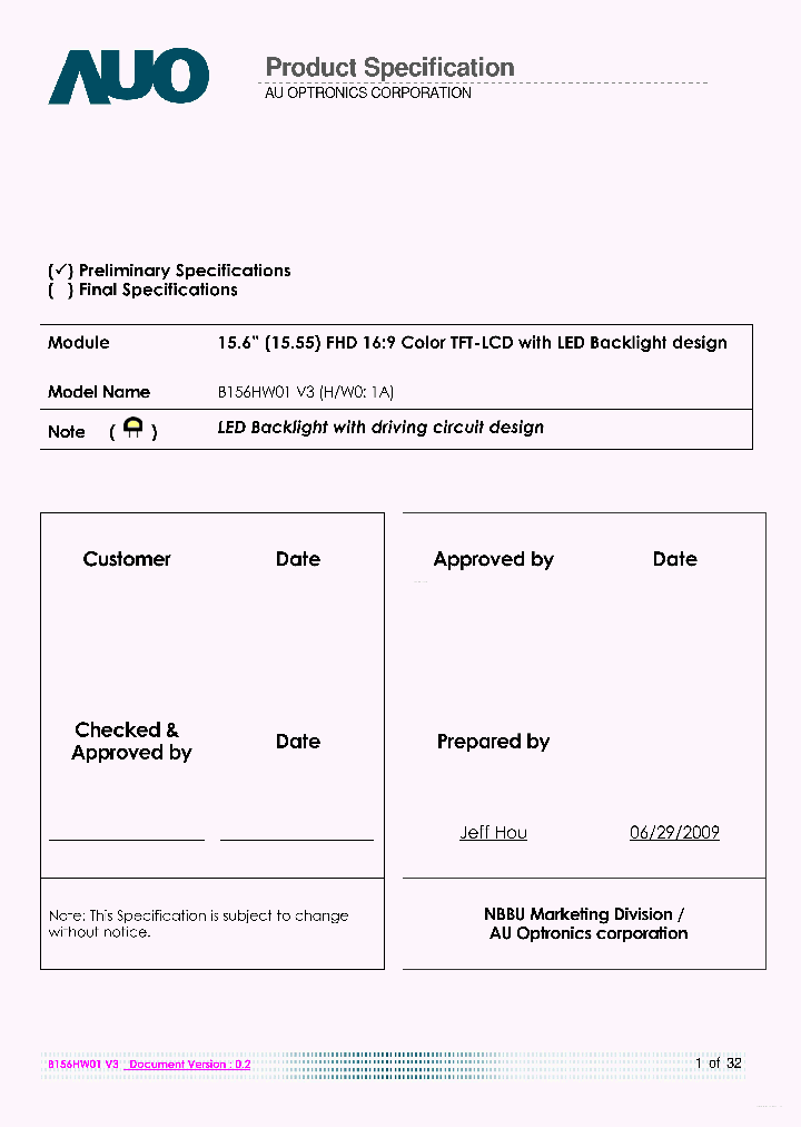 B156HW01-V3_5089519.PDF Datasheet