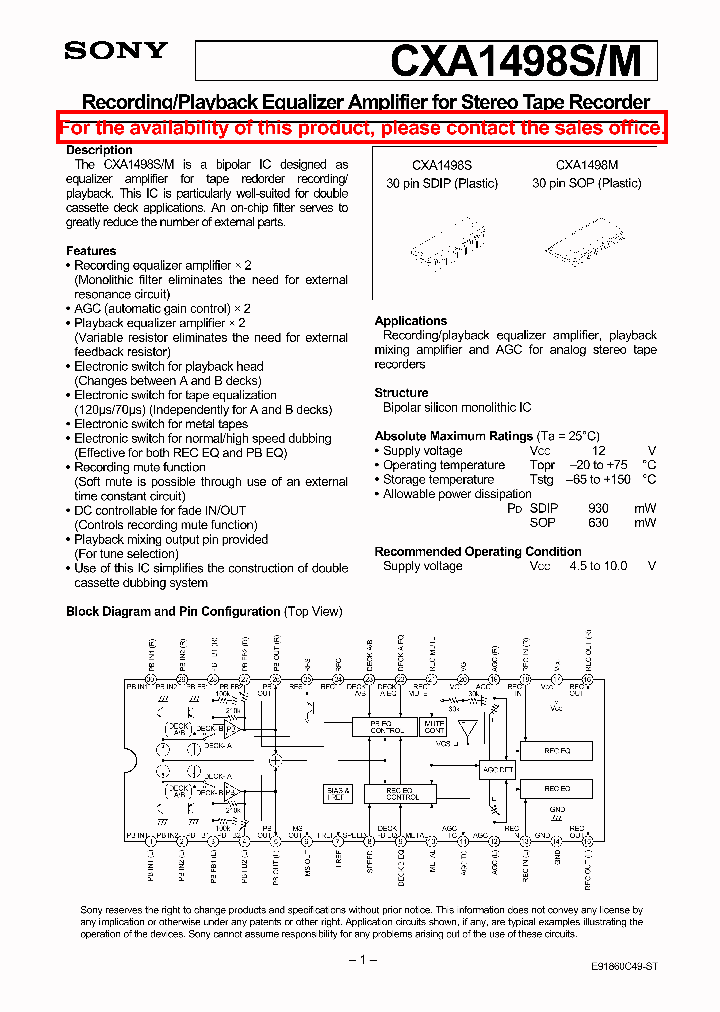 CXA1498SM_5091876.PDF Datasheet
