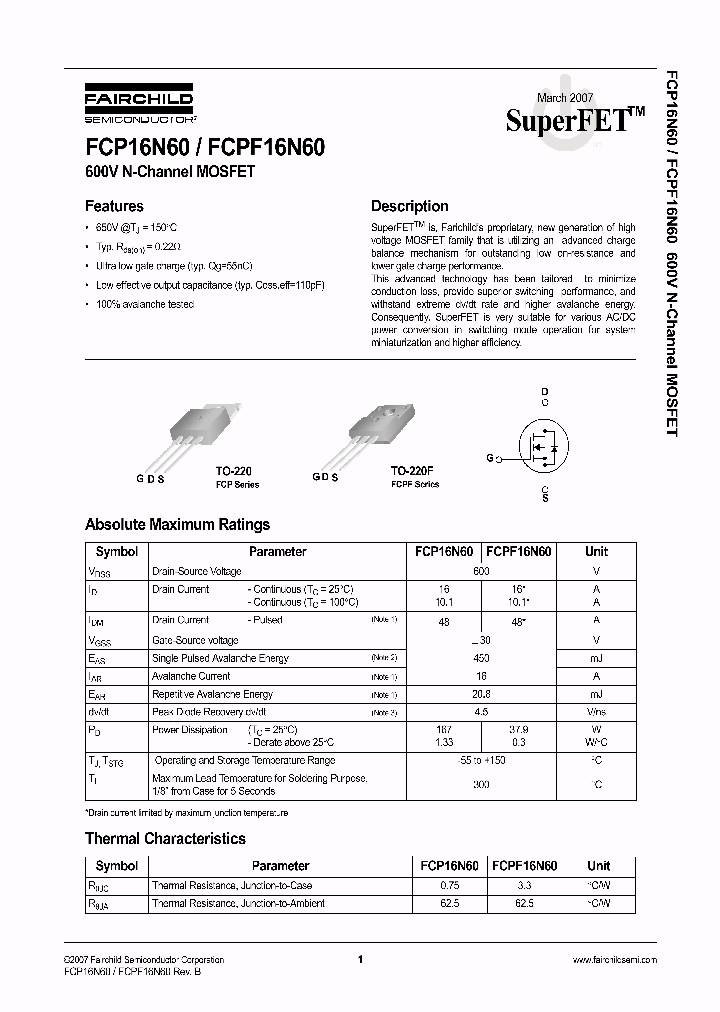FCP16N600703_5099553.PDF Datasheet