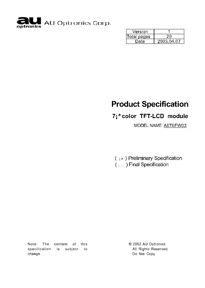 A070FW03_5157815.PDF Datasheet